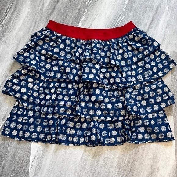 Lane Bryant tiered polka dot skirt blue & white with red band size 18/20 - Picture 2 of 9
